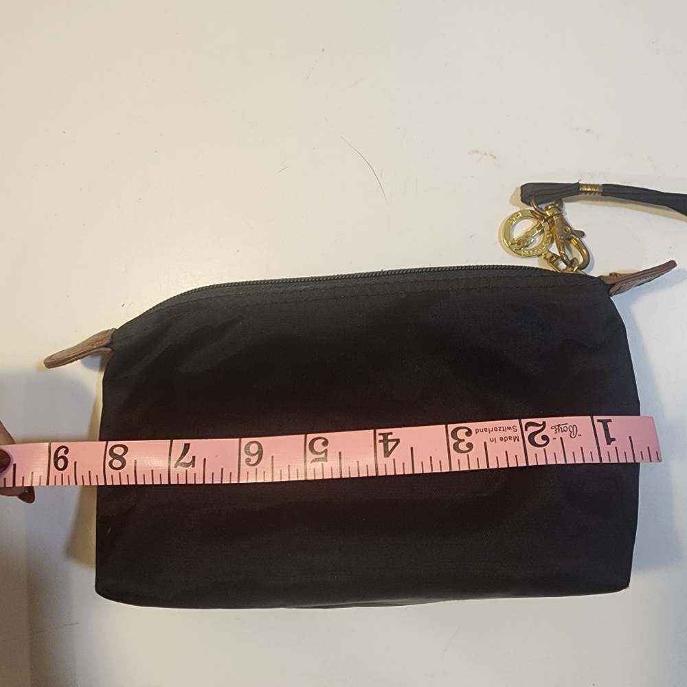Black Nylon Cosmetic Pouch with Brown Leather Trim - Picture 10 of 10